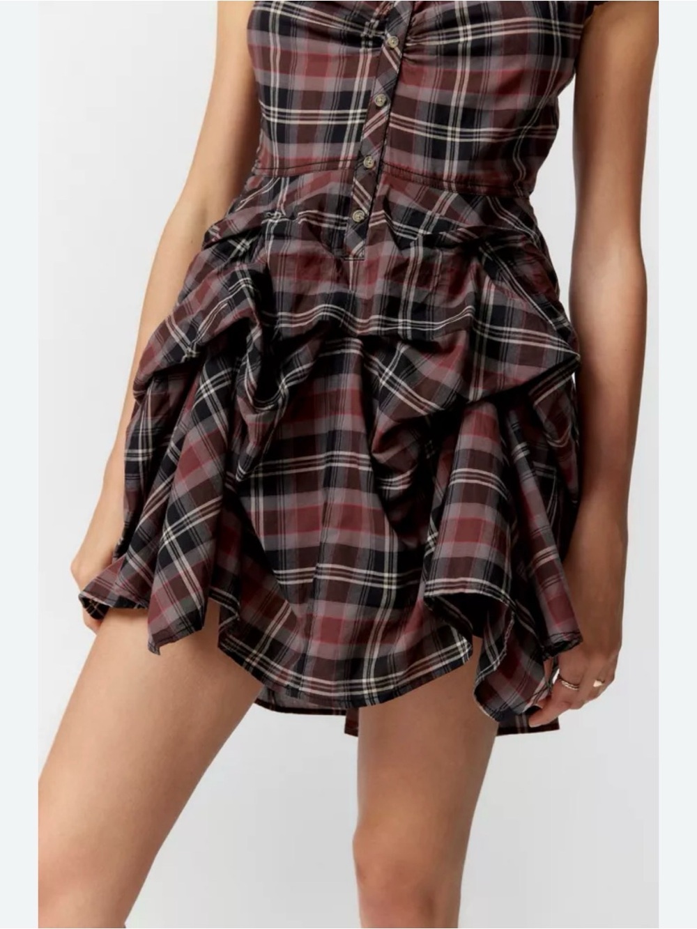 🌼 BDG - Plaid Pin Up Ruffle Hem Dress - - Picture 3 of 12